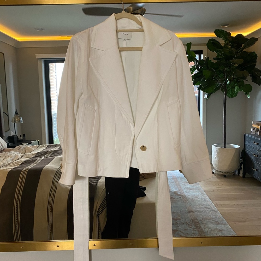 Vince tie waist cropped casual jacket